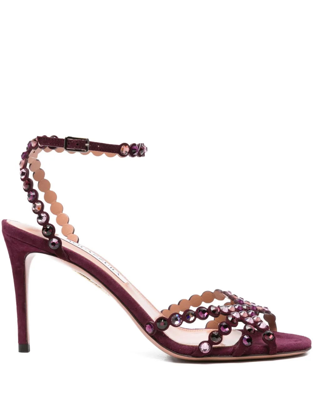 Aquazzura 90mm embellished scalloped-edges heeled sandals Red