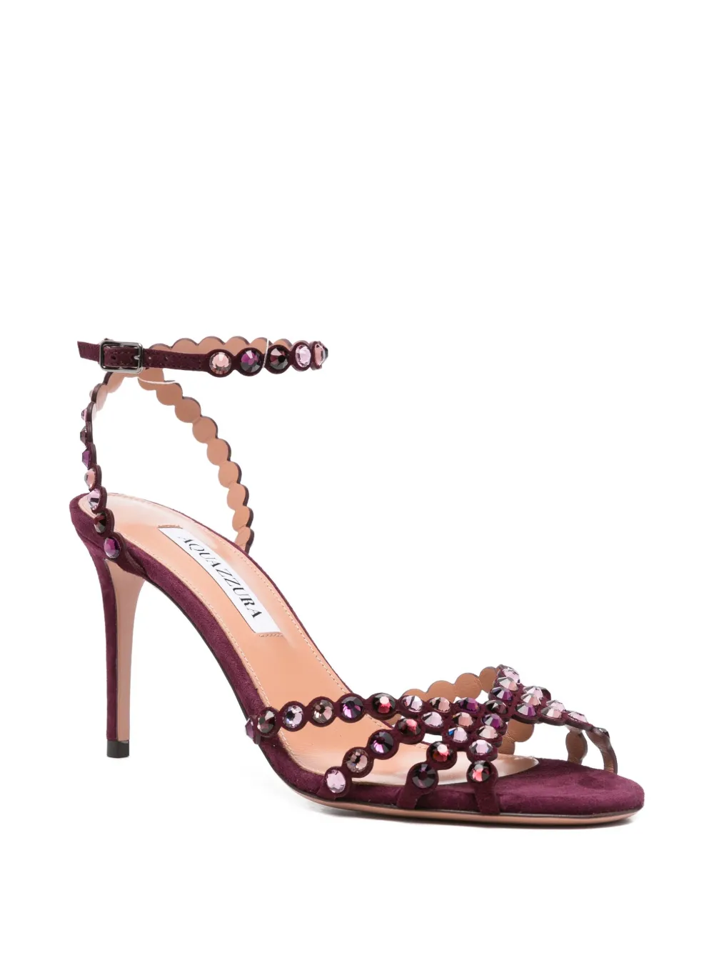 Aquazzura 90mm embellished scalloped-edges heeled sandals Red