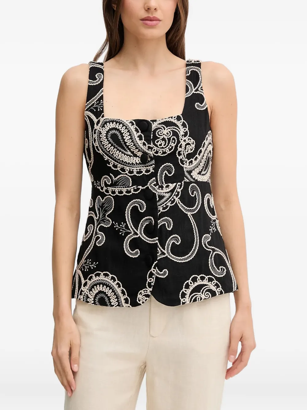 Pedro Del Hierro embroidered-paisley top | Black | Image 1