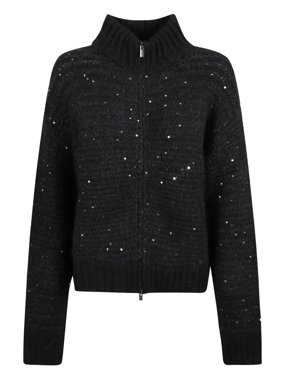 Peserico High-neck Knitted Cardigan In Black