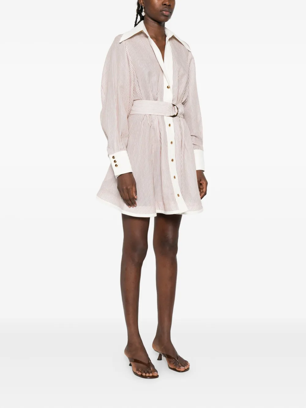 Zimmermann Hypnotic Tuck Belted Mini Shirt Dress In Neutral