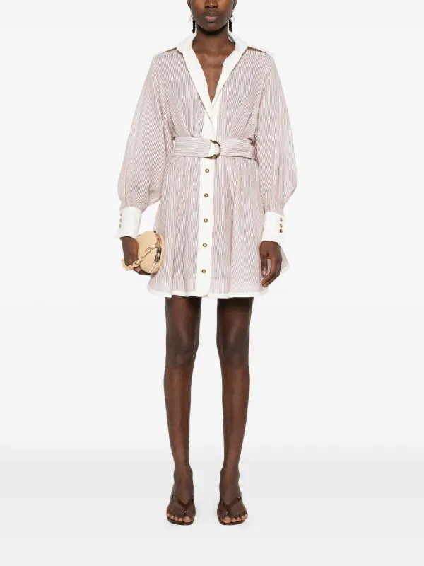 ZIMMERMANN Hypnotic Tuck Belted Mini Shirt Dress | Neutrals | FARFETCH