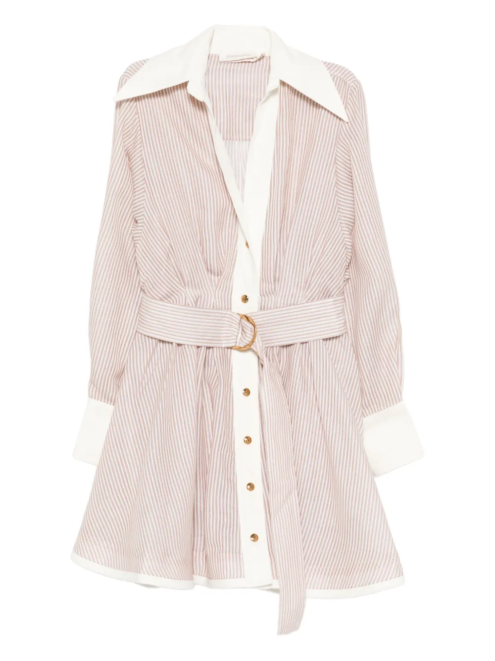 Zimmermann Hypnotic Tuck Belted Mini Shirt Dress In Neutral