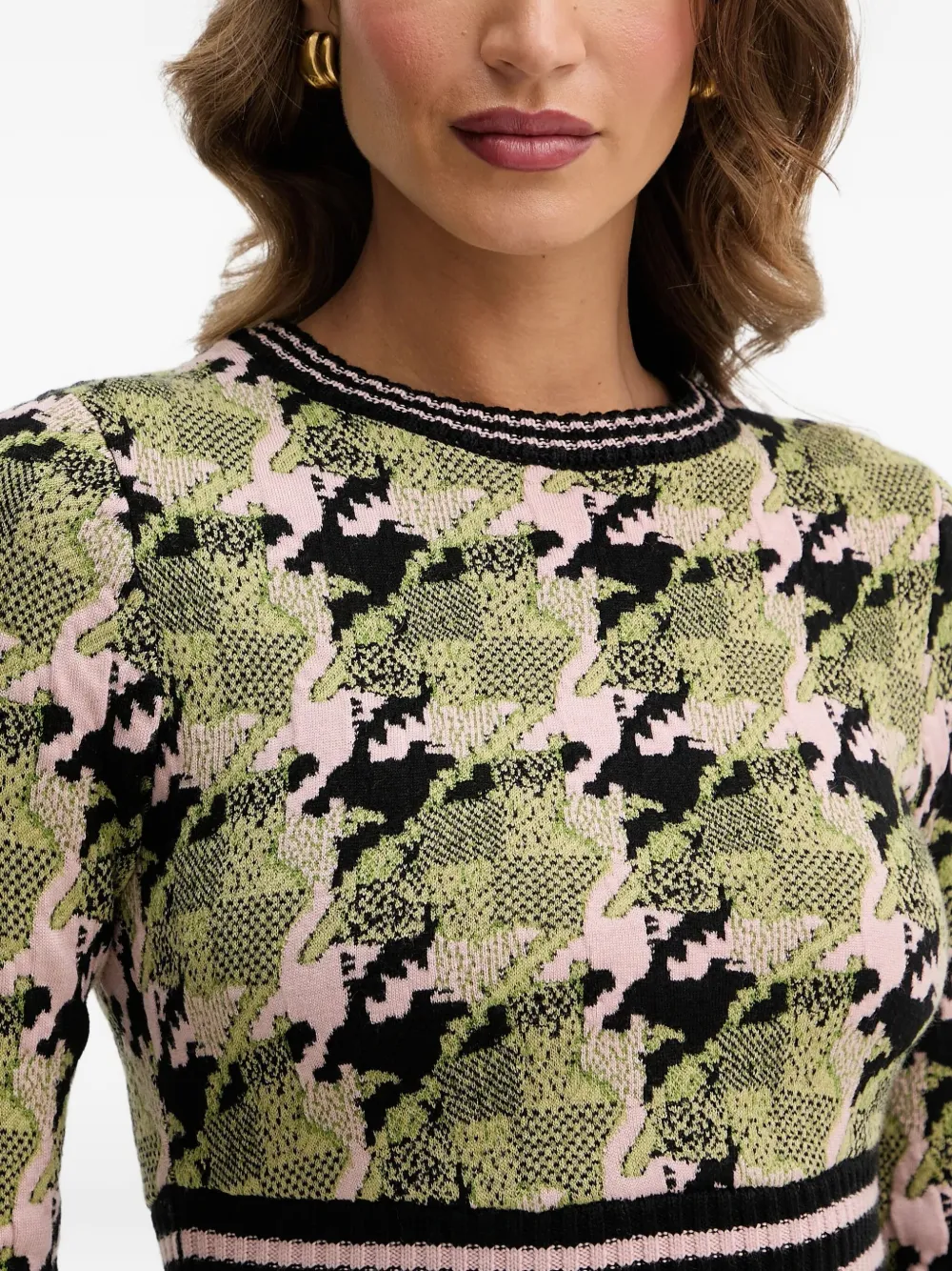 Silvian Heach Geometric-pattern Mini Dress In Green