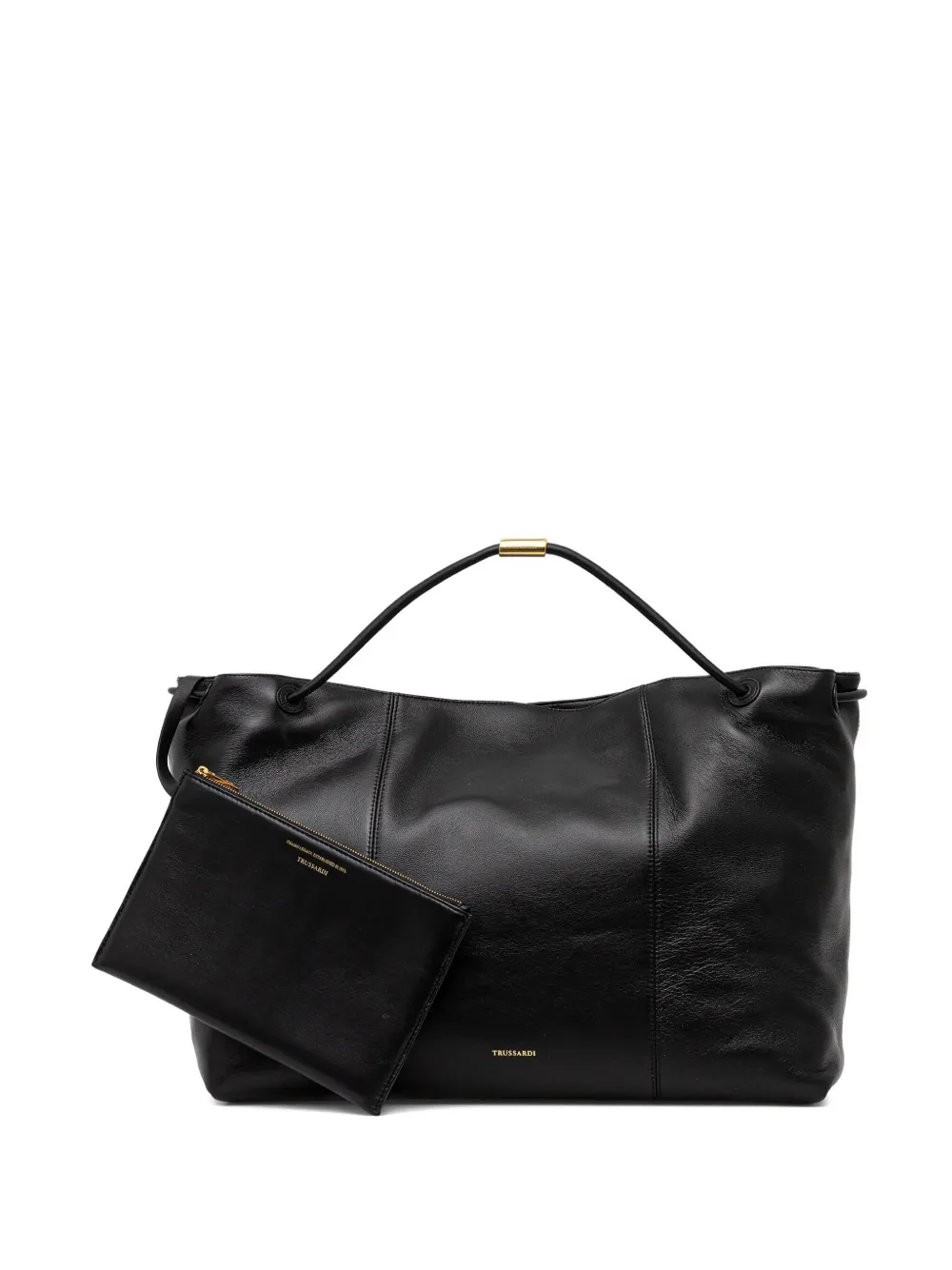 Trussardi Orbita Leather Tote Bag In Black