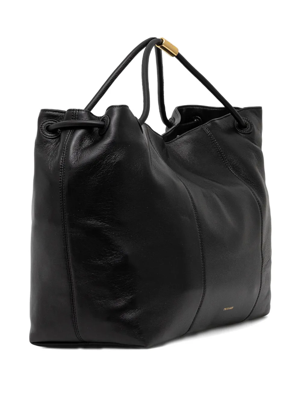 Trussardi Orbita Leather Tote Bag In Black