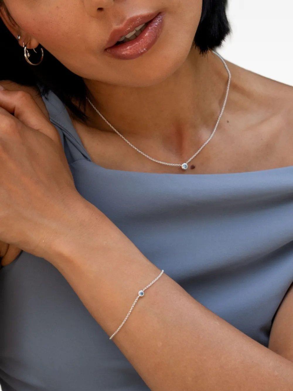 DOWER AND HALL Schakelarmband met enkele aquamarijn - Zilver
