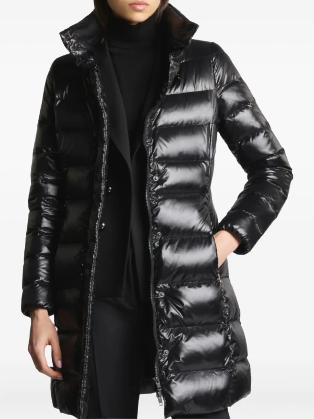 Fay Mid-length Quilted Down Jacket With High Collar In Black