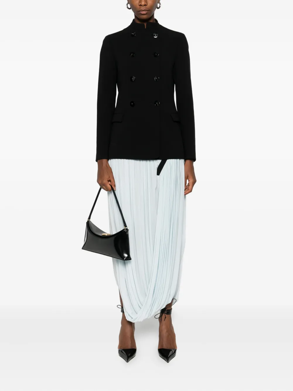 Giorgio Armani Mandarin-collar Double-breasted Jacket In Black