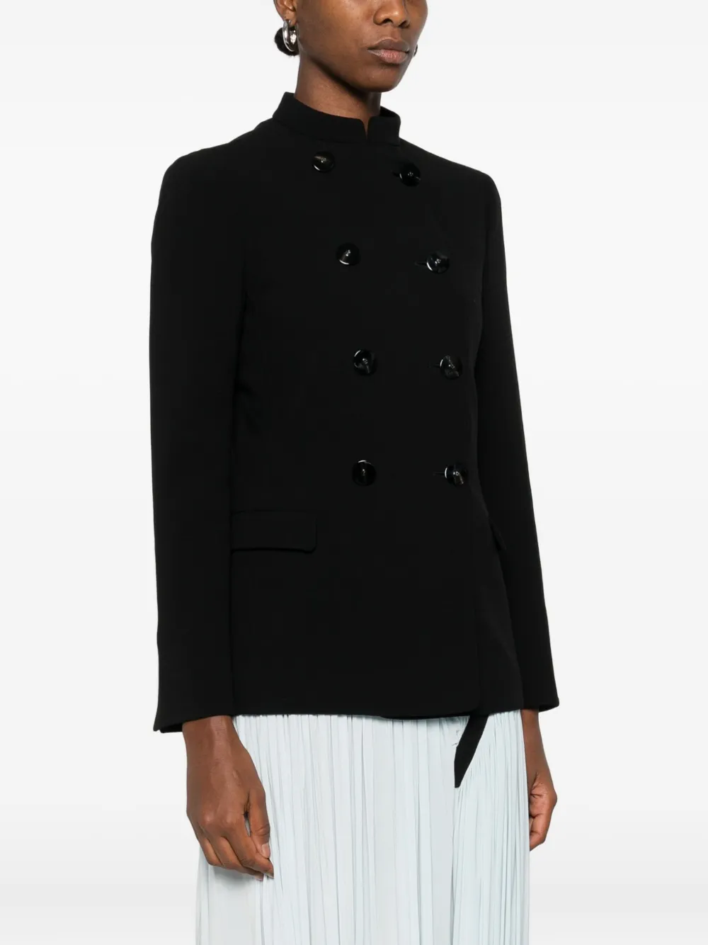 Giorgio Armani Mandarin-collar Double-breasted Jacket In Black