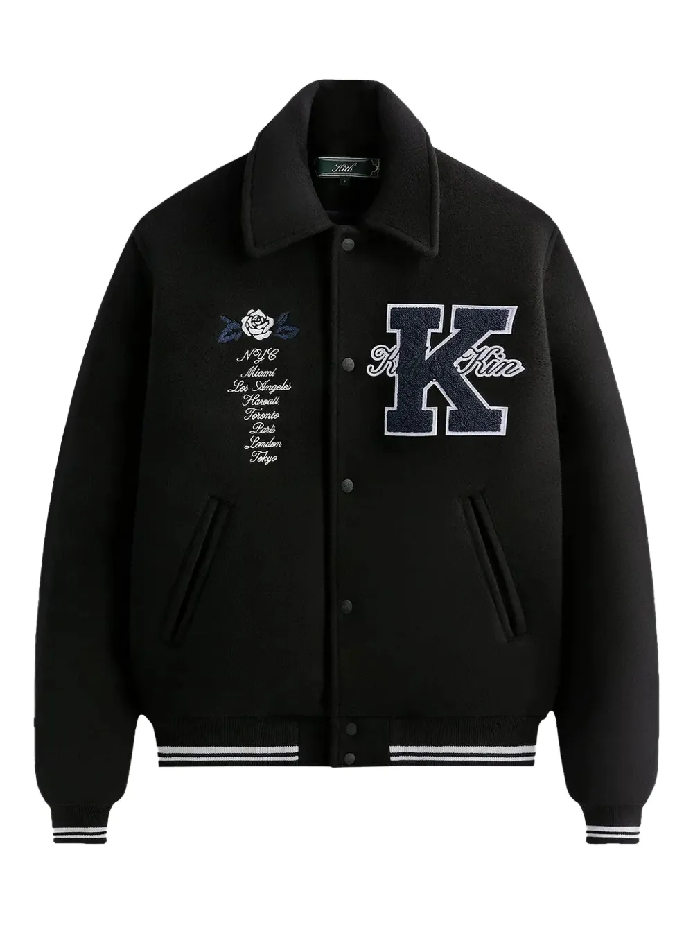 KITH Bomberjack met geborduurde roos Zwart
