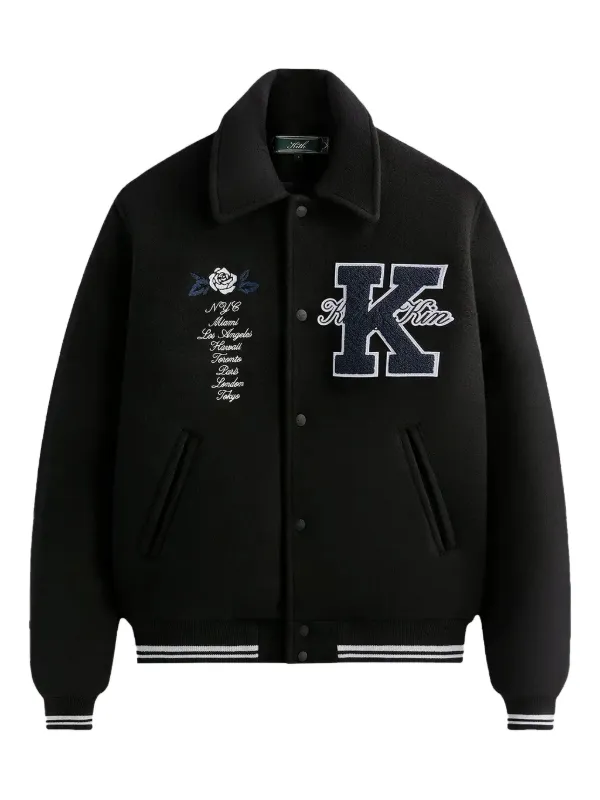 KITH rose-embroidered Varsity Jacket Black FARFETCH - Main Image