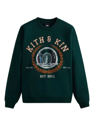 【KITH】 kith ビッグロゴ刺繍　ダークグリーンスウェット　状態良好　M Kith Women Hunter III Crest Quarter Zip - Chronicle