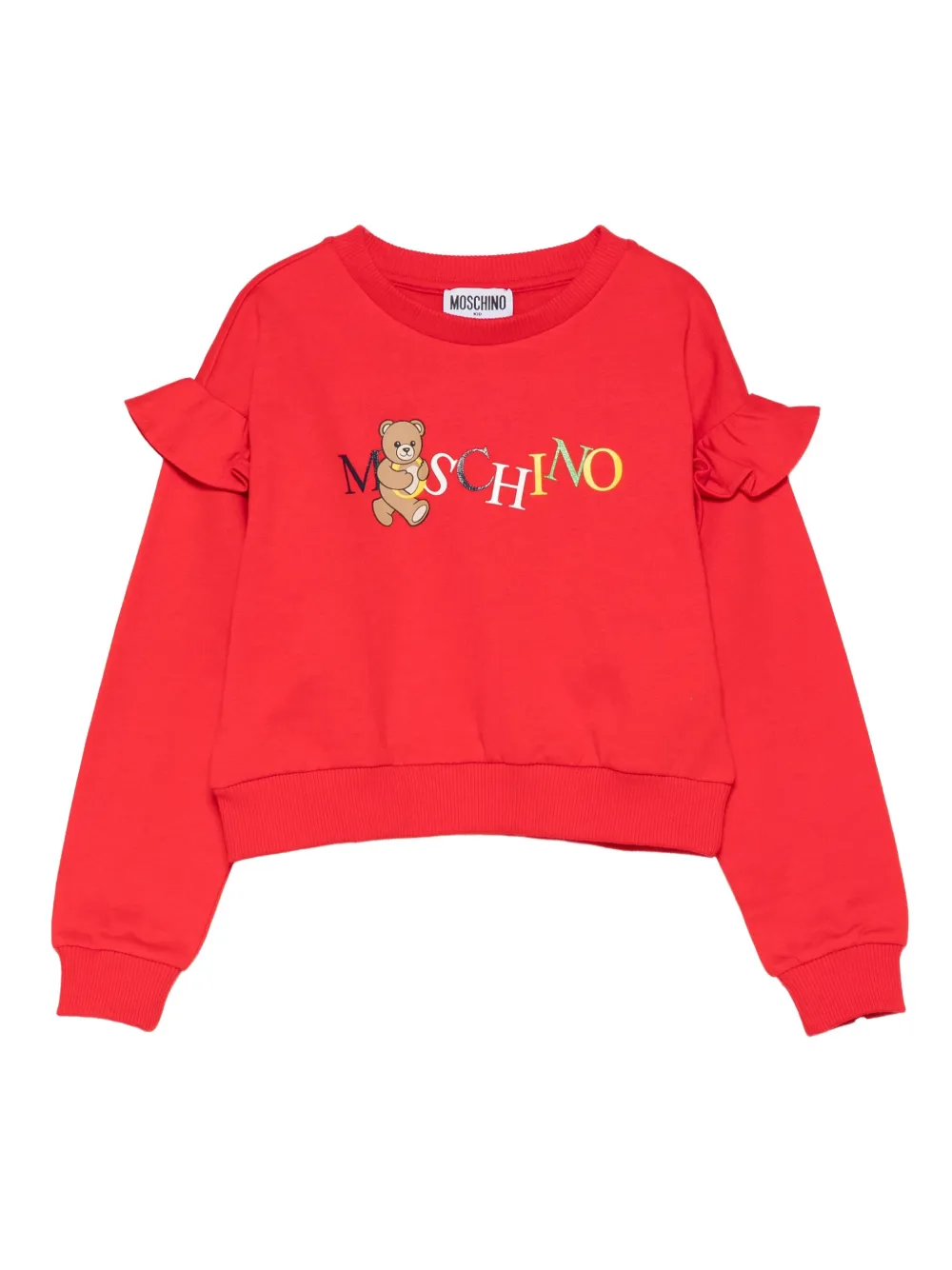 Moschino Kids teddy-print ruffled sweater Rood