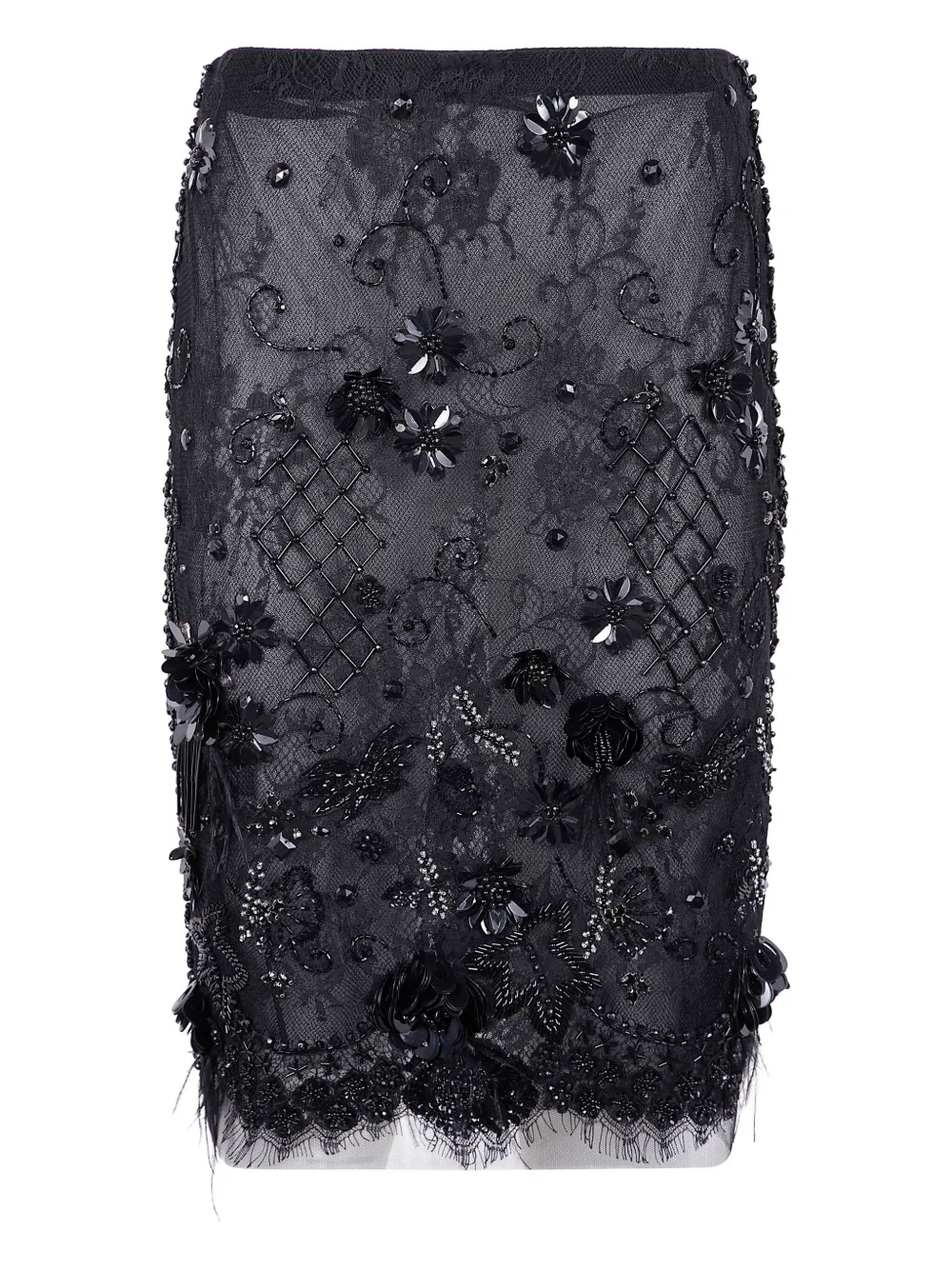 Semicouture Dulcina Beaded Lace Midi Skirt In Black