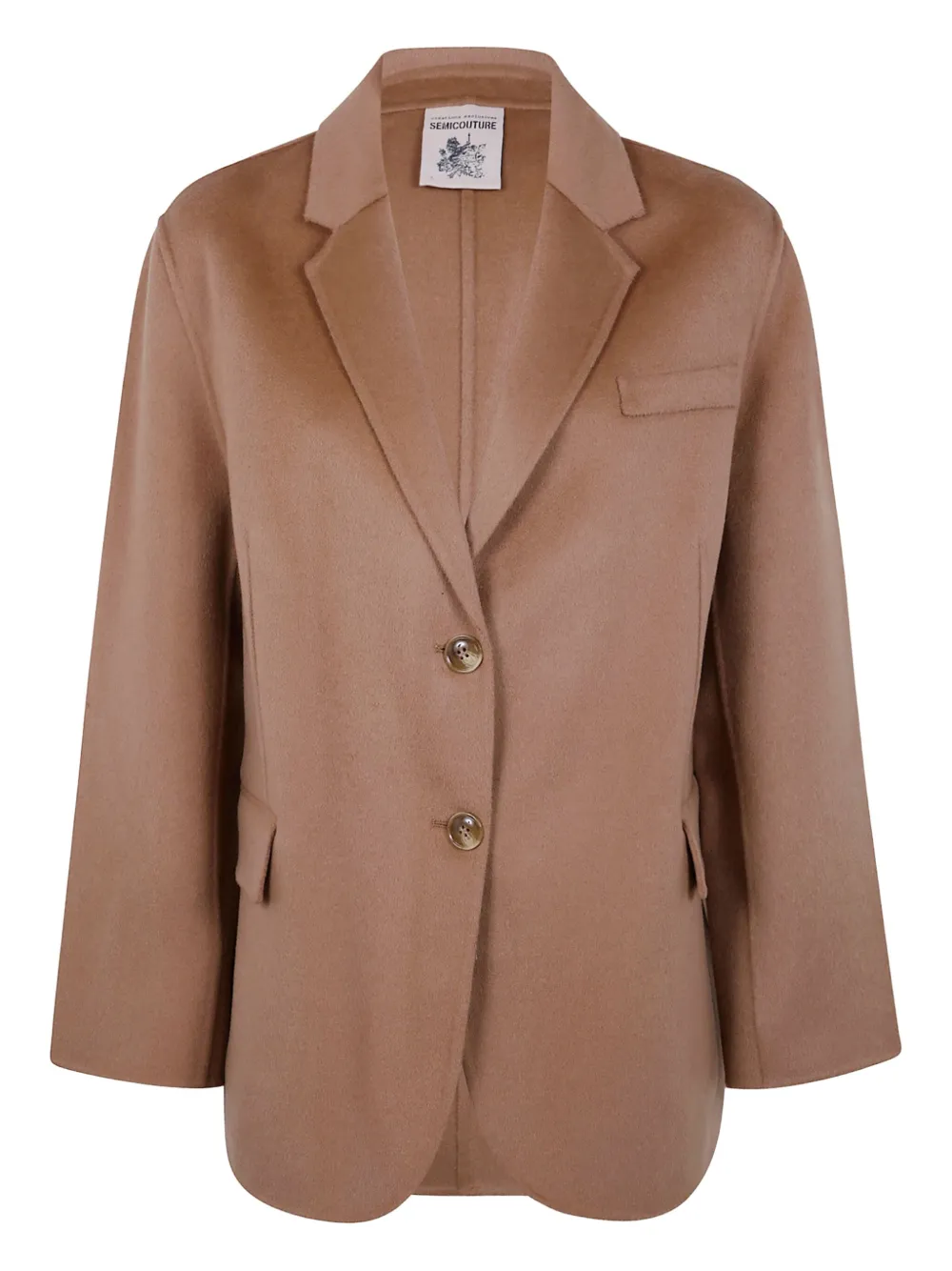Semicouture Notched Lapel Single Breasted Flap Pocket Jacket In Brown