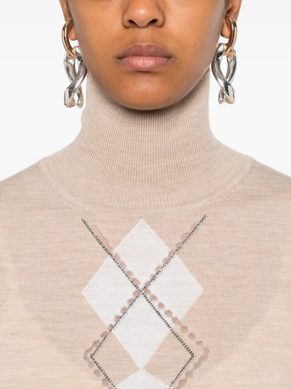 Ermanno Scervino diamond-pattern turtleneck top Beige