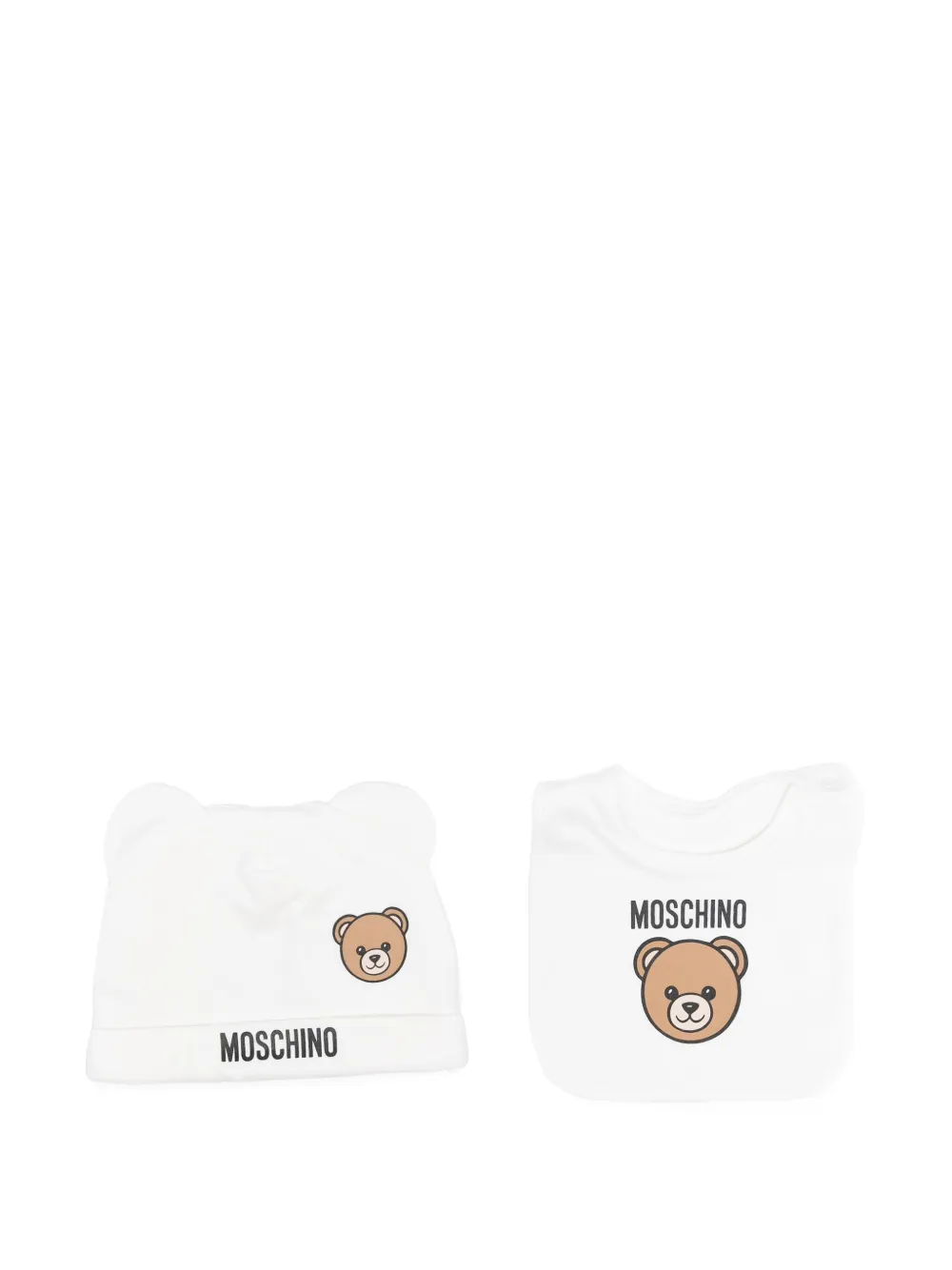 Moschino Kids teddy-print beanie hat set - ホワイト Moschino Kids teddy-print beanie hat set - ホワイト