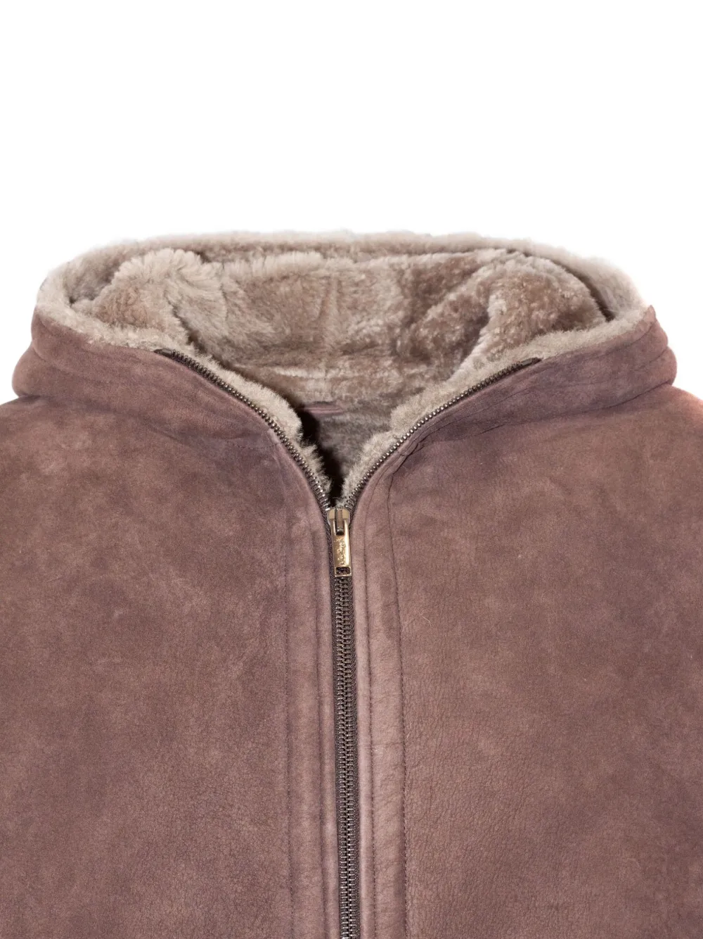 Volfagli Hooded Shearling Jacket In Brown