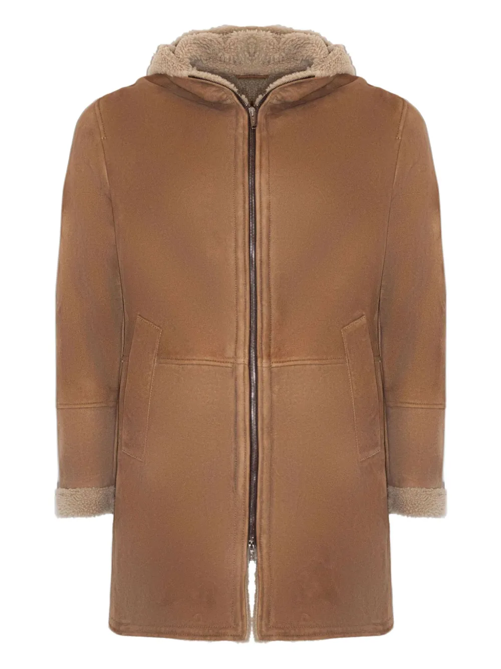 Volfagli Hooded Leather Coat In Neutral