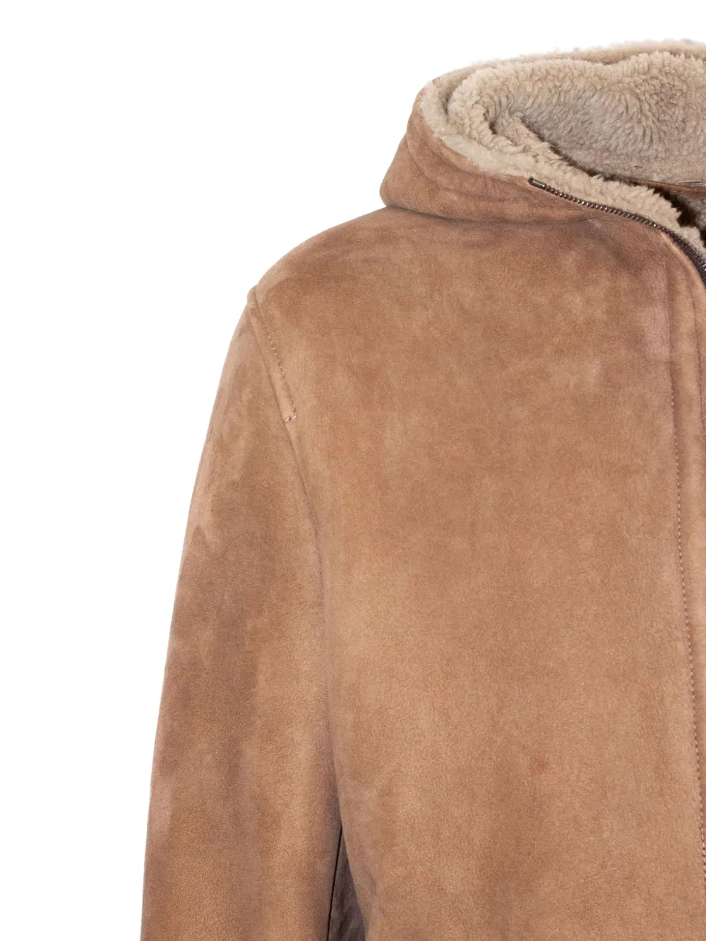 Volfagli Hooded Leather Coat In Neutral