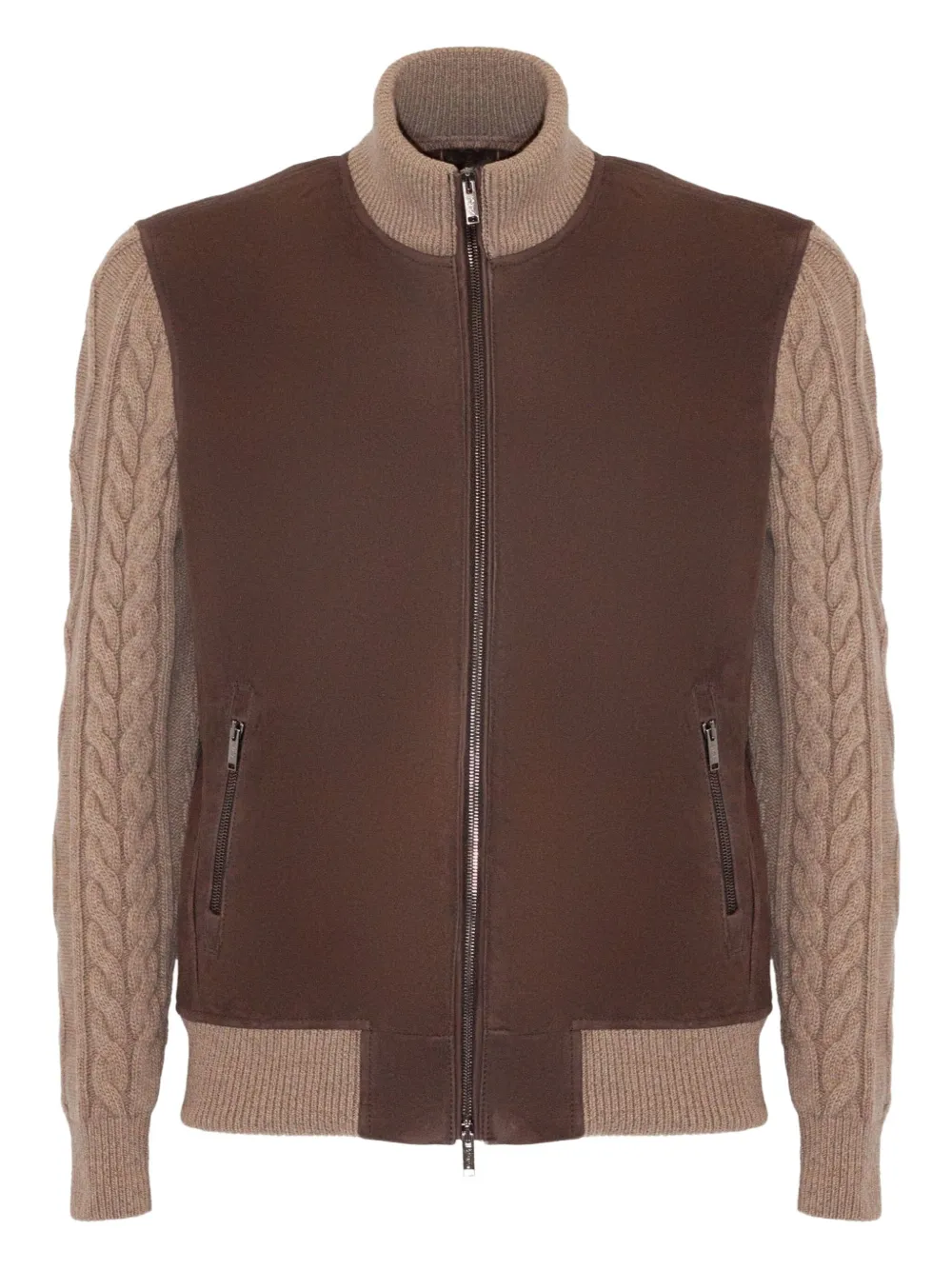 VOLFAGLI suede knitted-sleeve jacket | Brown | Image 1