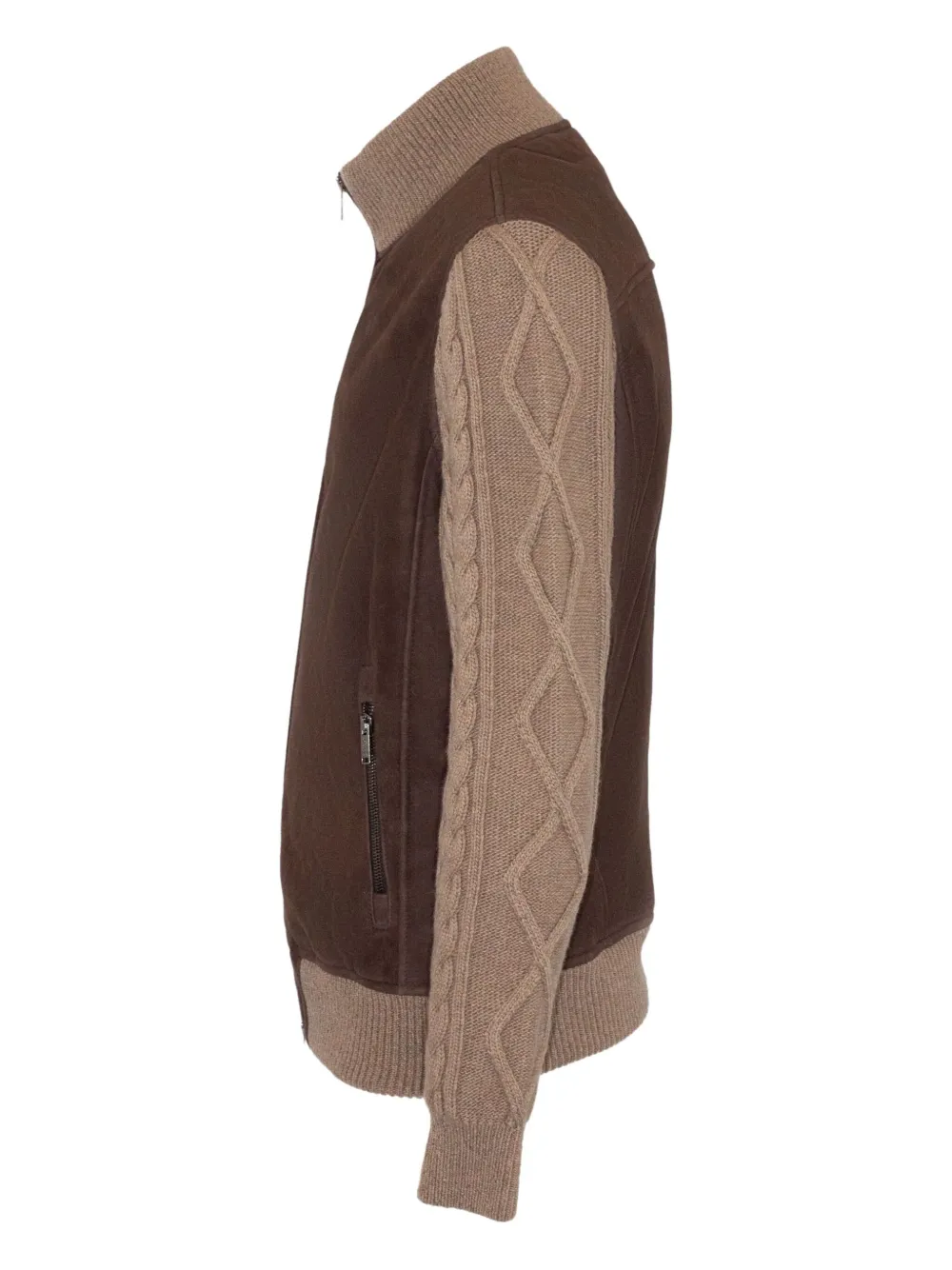 Volfagli Suede Knitted-sleeve Jacket In Brown