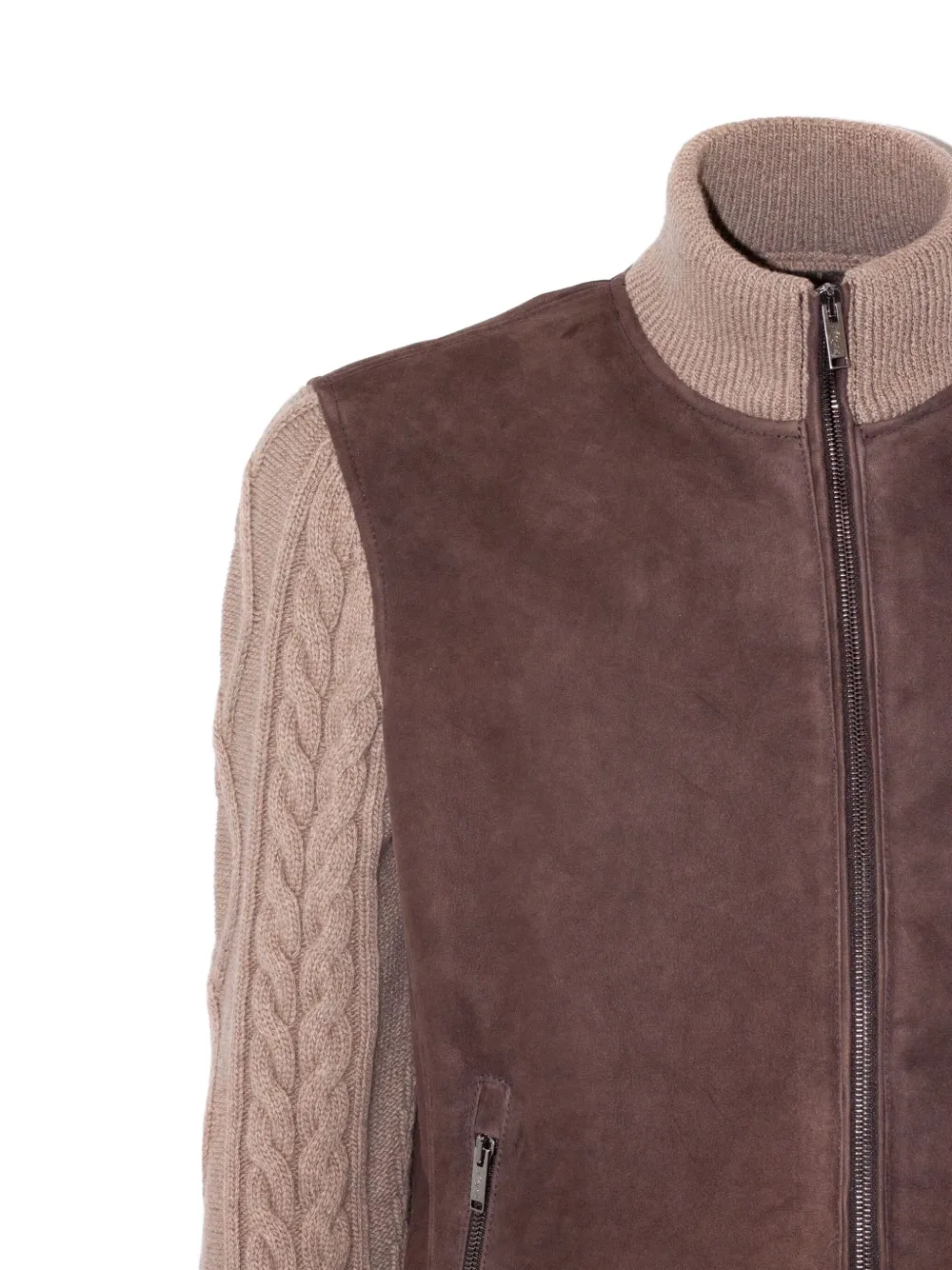 Volfagli Suede Knitted-sleeve Jacket In Brown