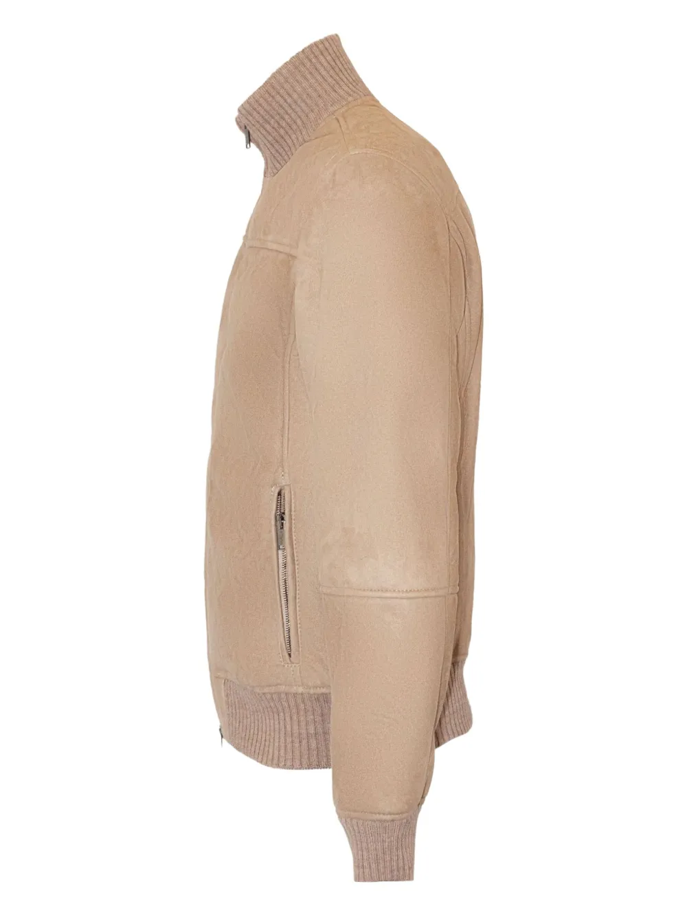Ribbed-Trim Zip-Front Jacket