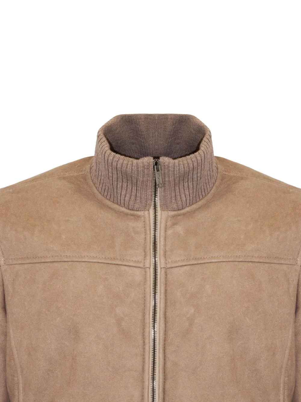Ribbed-Trim Zip-Front Jacket