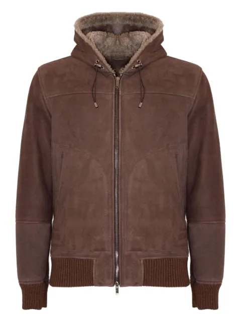 VOLFAGLI hooded bomber leather jacket