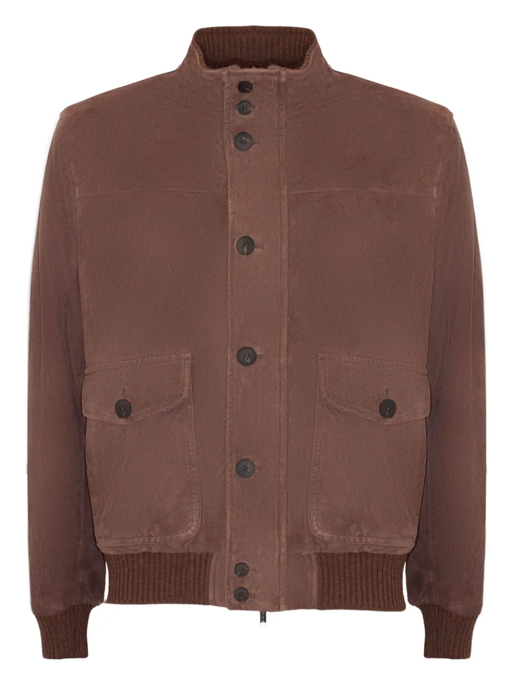 Volfagli Ribbed-knit Leather Jacket In Brown