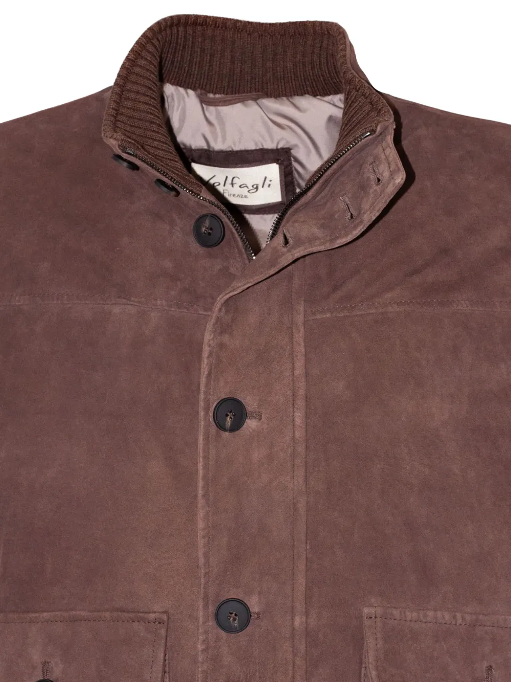Volfagli Ribbed-knit Leather Jacket In Brown