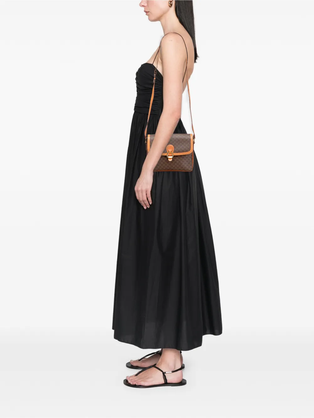Pre-owned Celine 2010 Macadam Coated Canvas Crossbody Bag In Brown