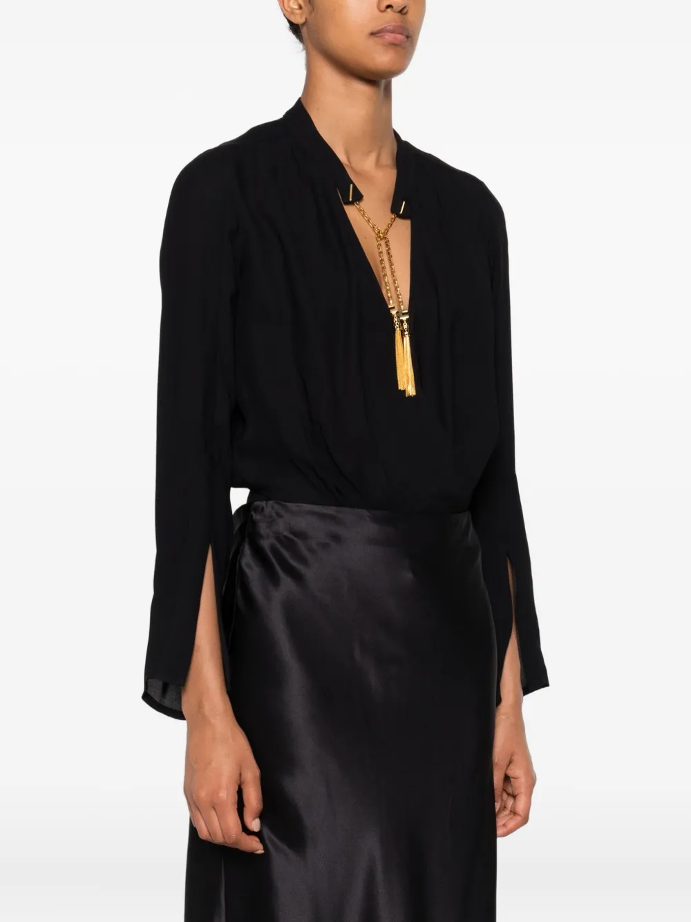 Elisabetta Franchi Embellished Blouse Bodysuit In Black