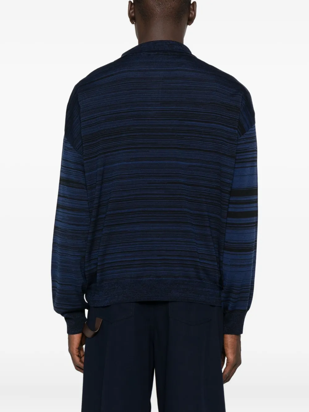 Loewe Logo-embroidered Striped Wool Polo In Blue