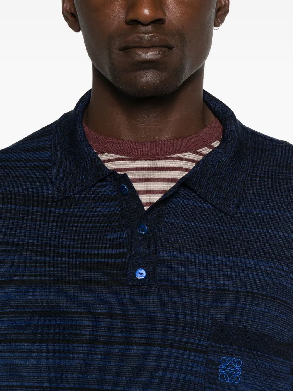 Loewe Logo-embroidered Striped Wool Polo In Blue