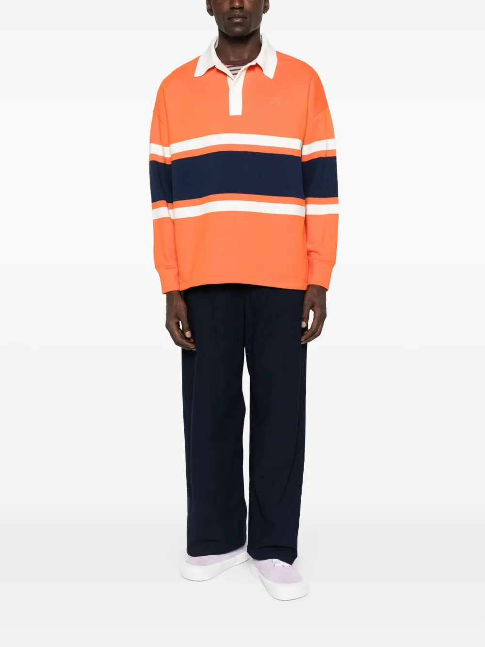 Loewe Embroidered Anagram Long-sleeved Polo T-shirt In Multi