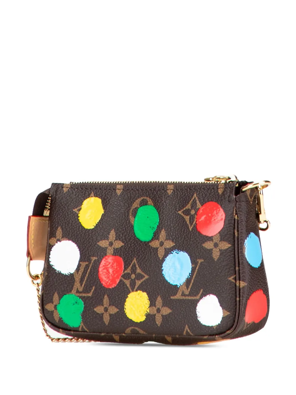 Pre-owned Louis Vuitton 2010-2025 Yayoi Kusama Monogram Painted Dots Mini Pochette Accessoires Handbag In Brown