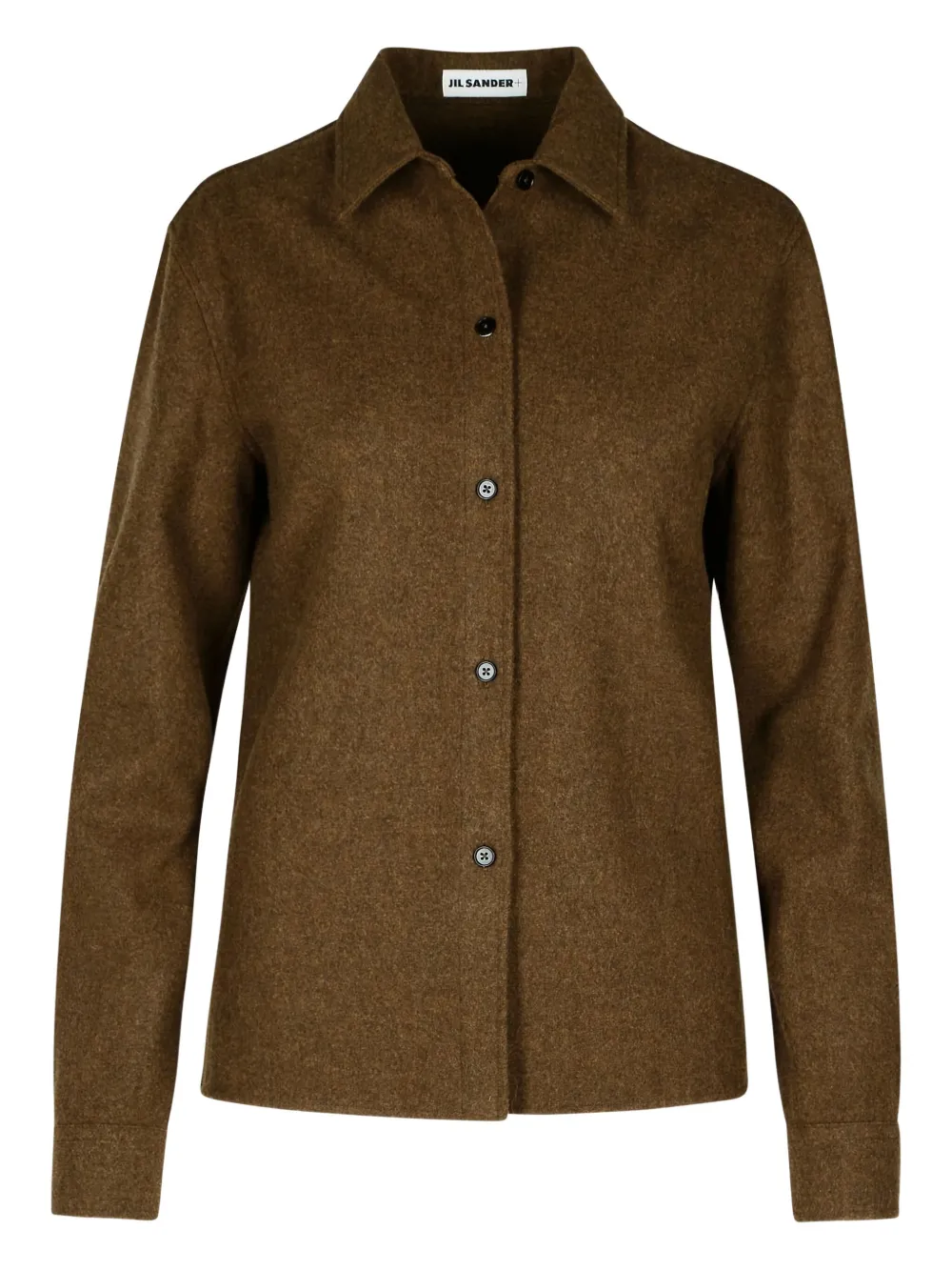 Jil Sander Wool Shirt With Collared Neck And Buttoned Cuffs In Brown