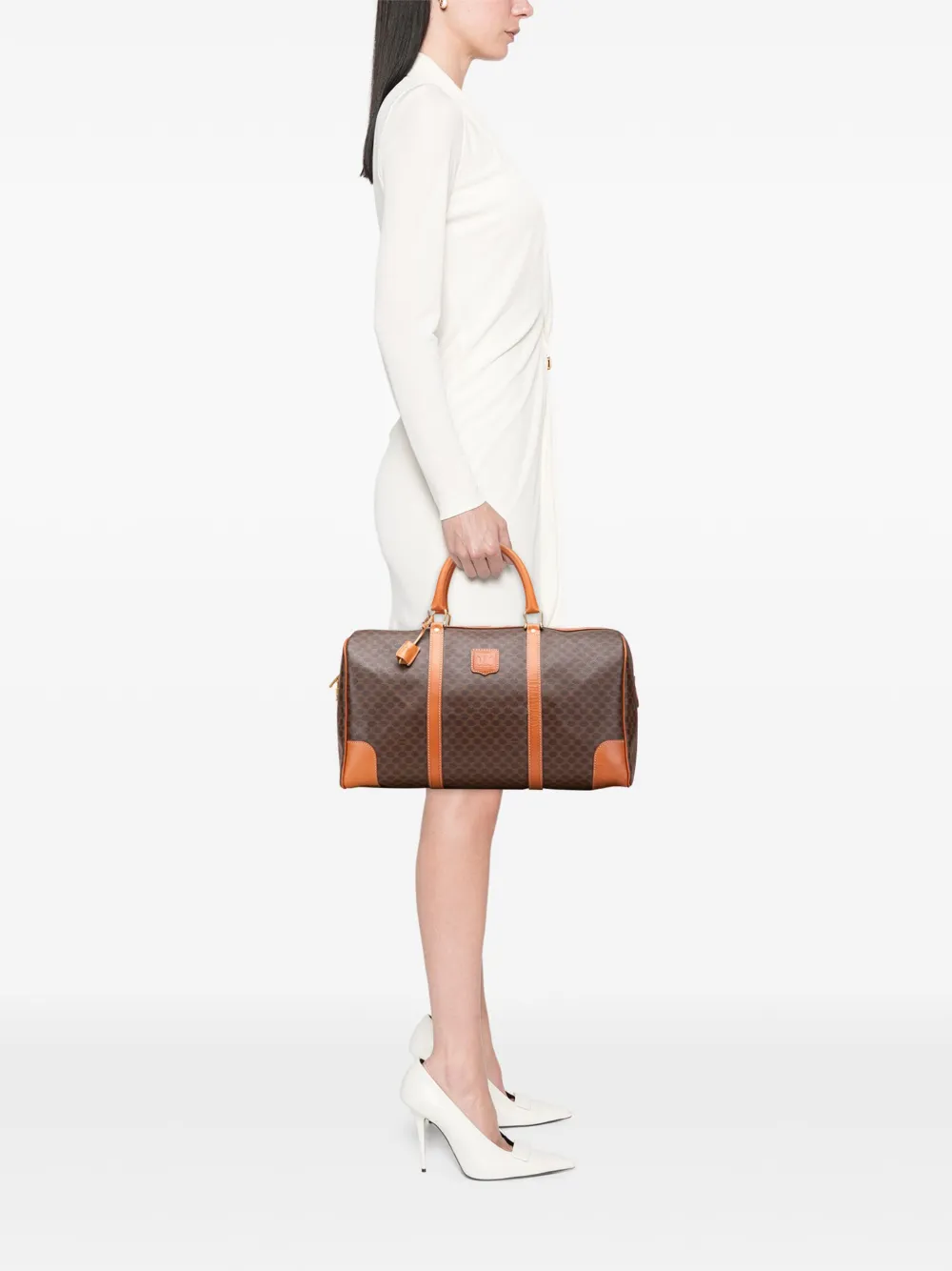 Pre-owned Celine 2014 Macadam Coated Canvas Travel Bag In Brown
