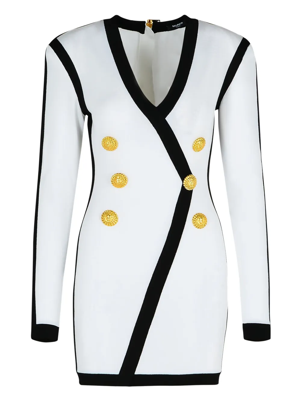 Balmain Mini-jurk met contrasterende afwerking en V-hals Wit