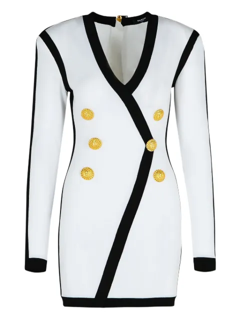 Balmain V-neck contrast-trim mini dress