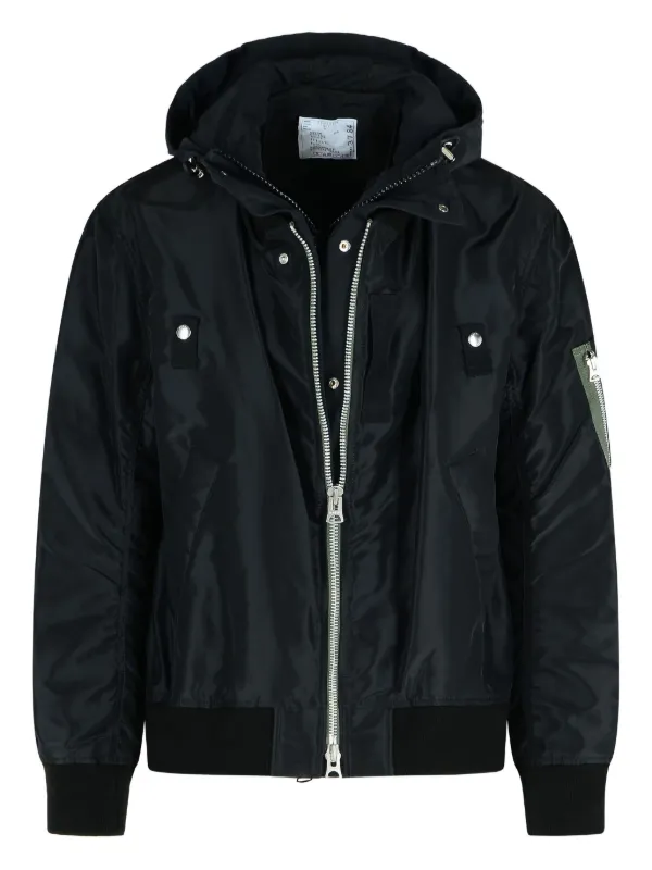 Sacai フーデッド ジップジャケット | ブラック | FARFETCH JP