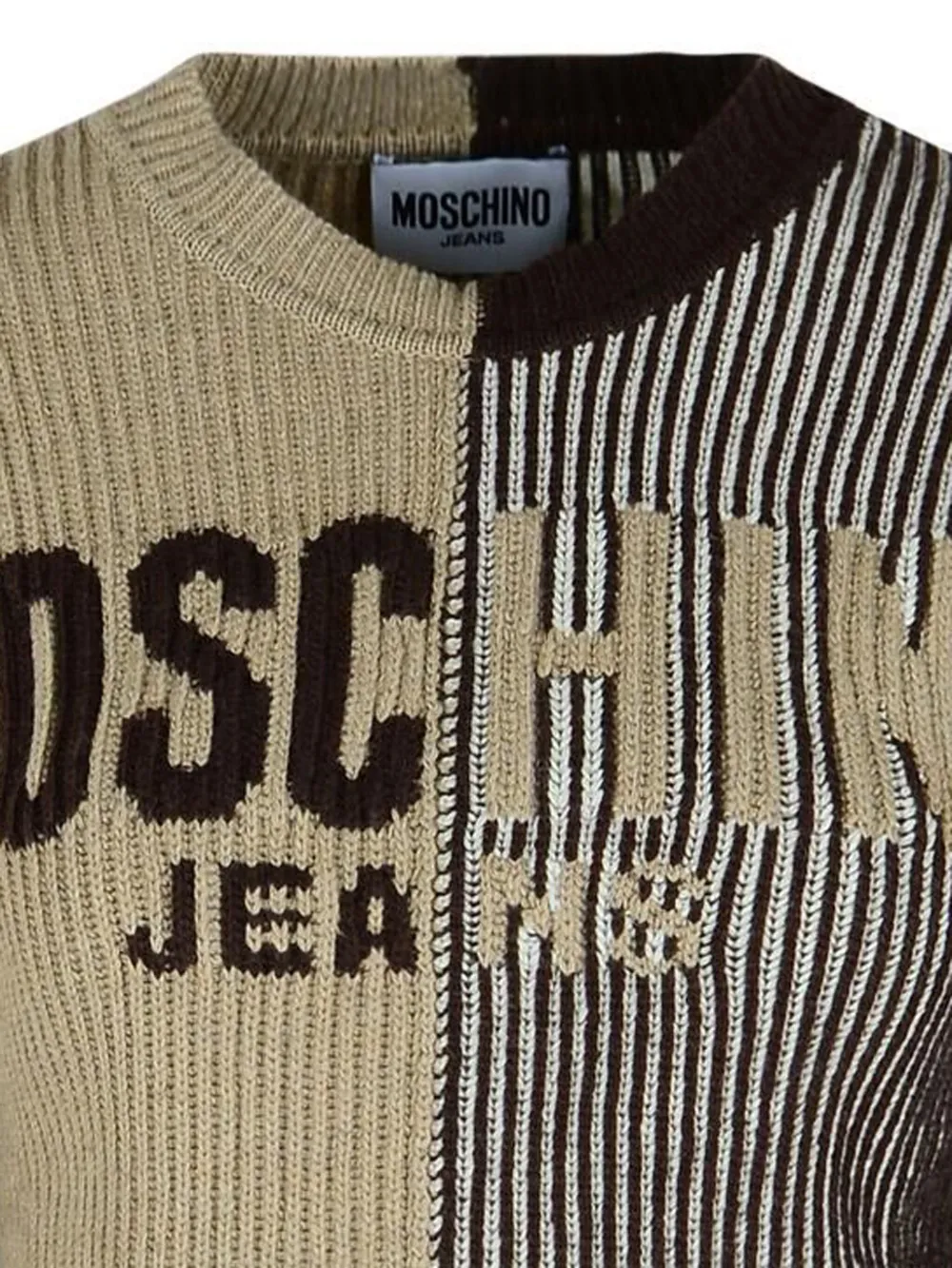 MOSCHINO JEANS Geribbelde trui met logodetail Bruin