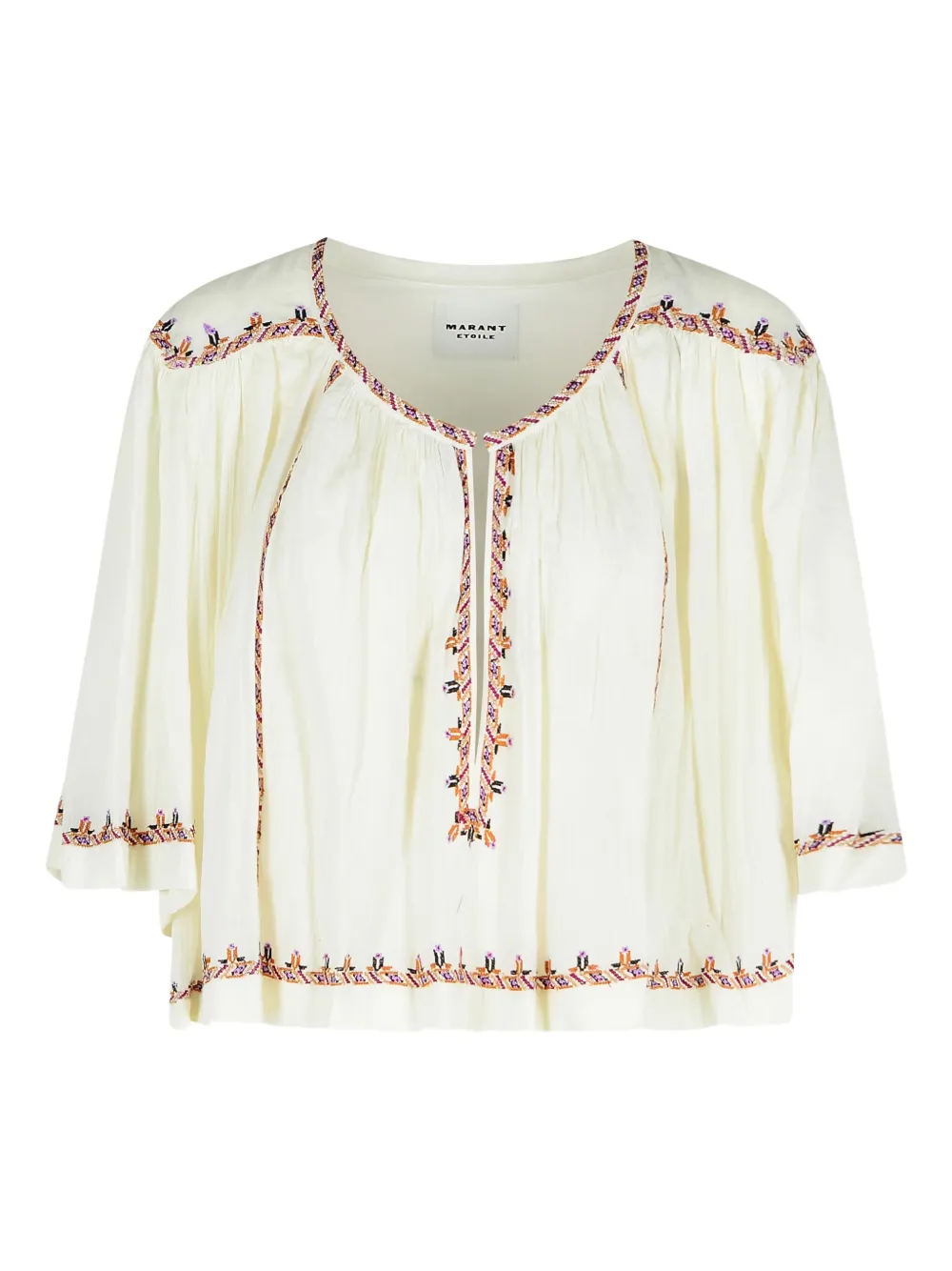 ISABEL MARANT Felicity blouse met borduurwerk en gedrapeerde mouwen Beige