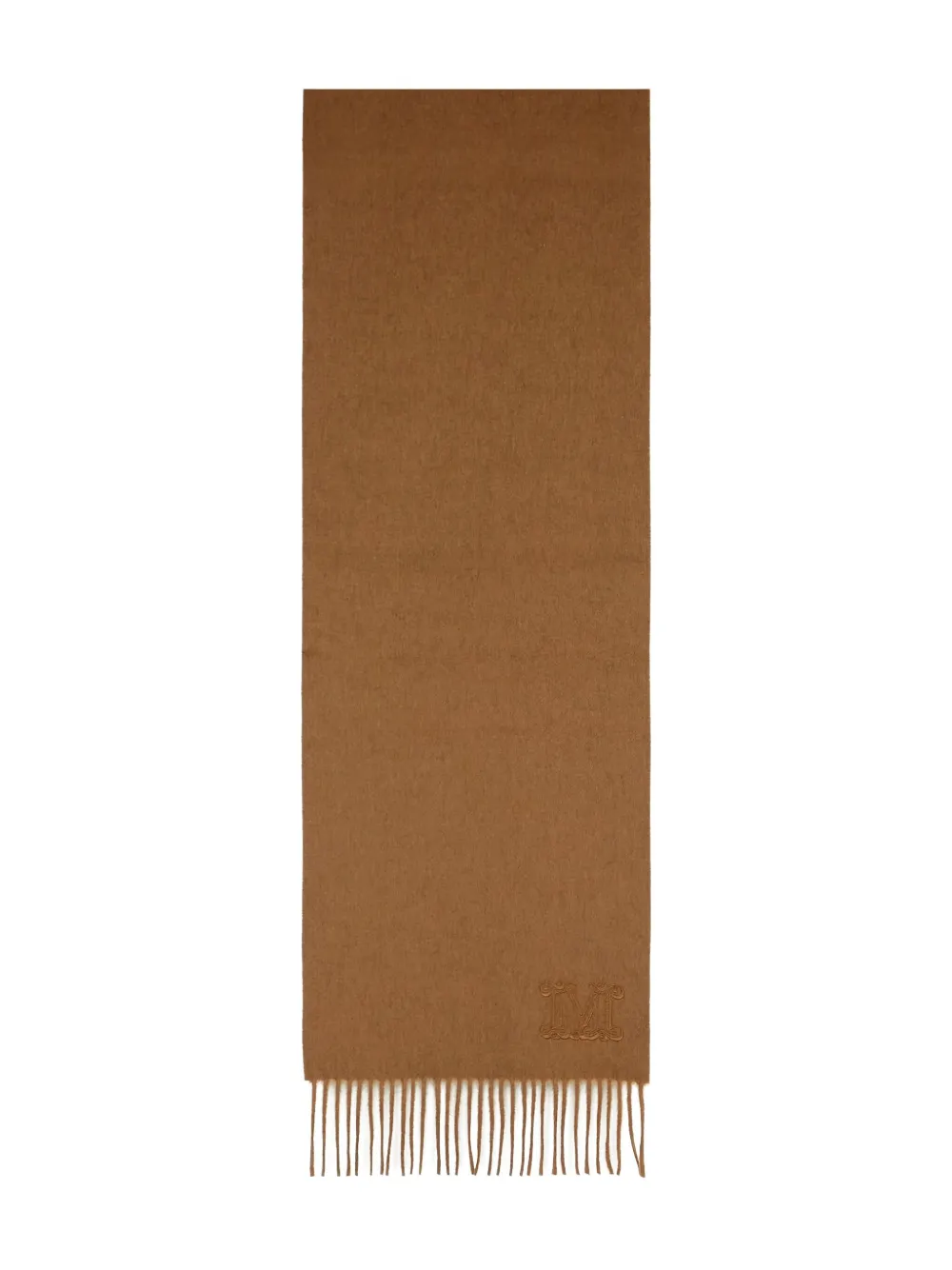 Max Mara Sjaal met geborduurd monogram en franje Bruin