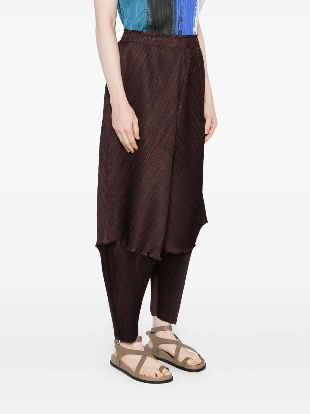 Issey Miyake Pleated Panelled Trousers In Brown