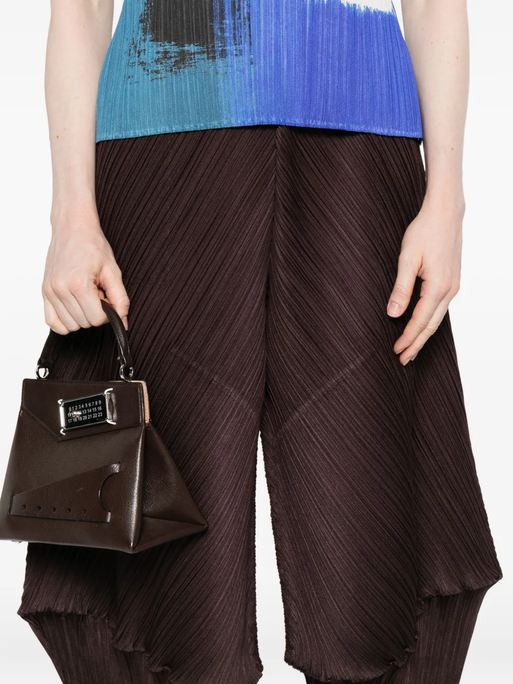 Issey Miyake Pleated Panelled Trousers In Brown