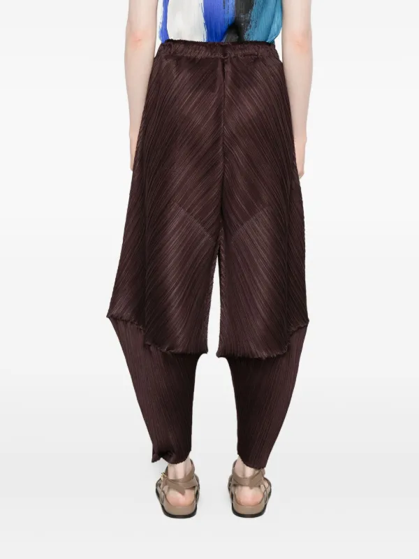 Pleats Please Issey Miyake Pleated Panelled Trousers | Brown